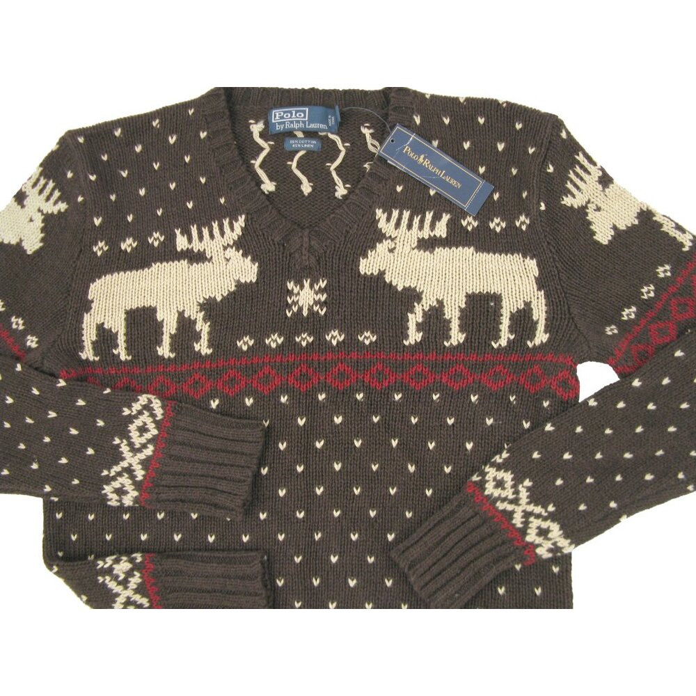 NEW $395 Vintage Polo Ralph Lauren Sweater! XXL Very Slim Fit Brown Moose